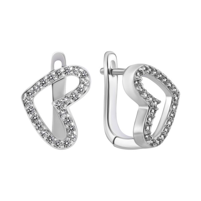 Срібні сережки Серце з фіанітами. Артикул UG5SZDE16778