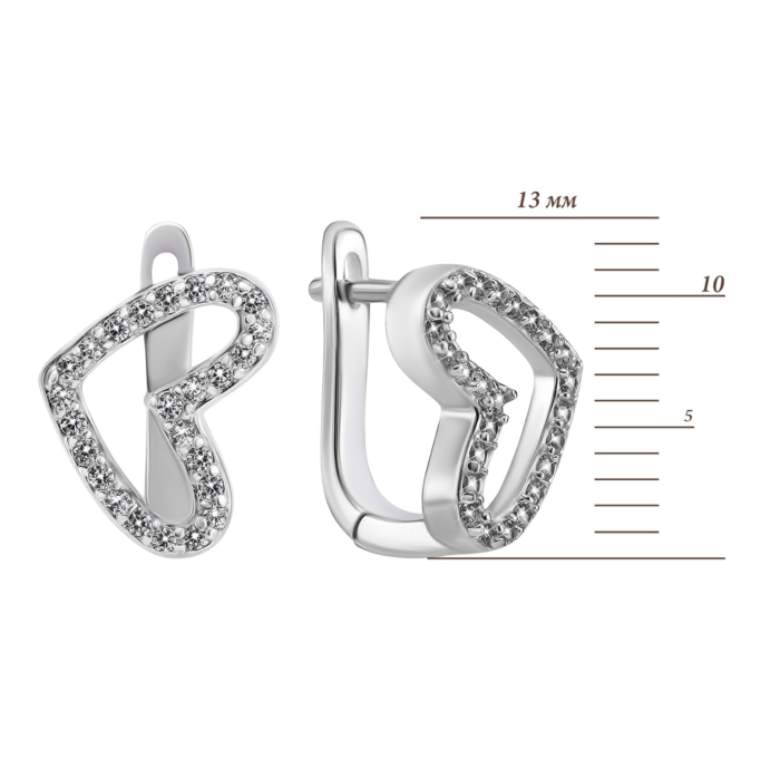 Срібні сережки Серце з фіанітами. Артикул UG5SZDE16778