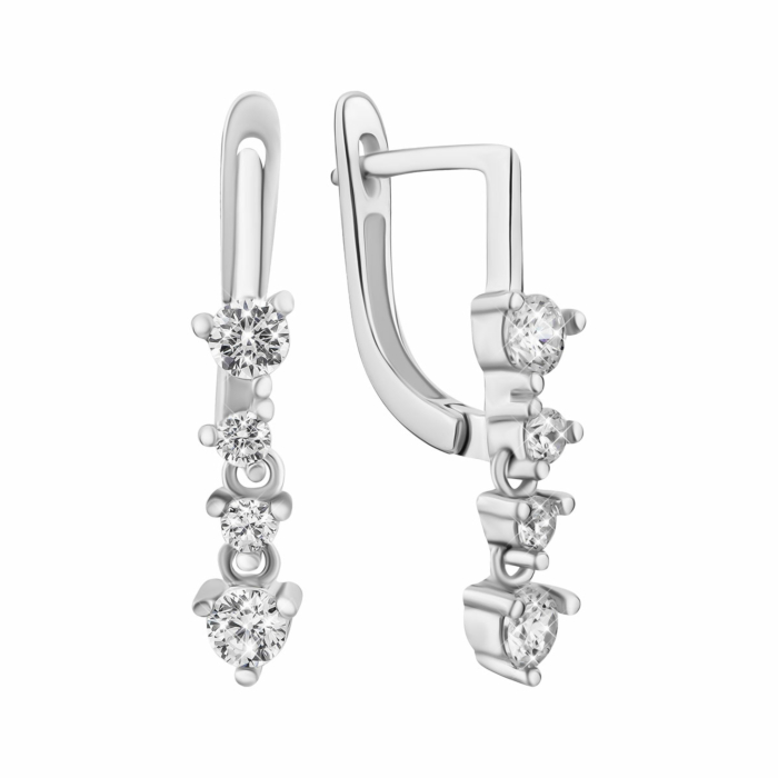 Срібні сережки-підвіски з фіанітами. Артикул UG5SZDE17010