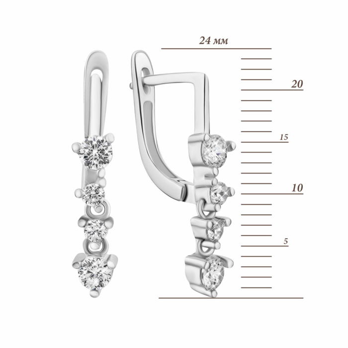Срібні сережки-підвіски з фіанітами. Артикул UG5SZDE17010
