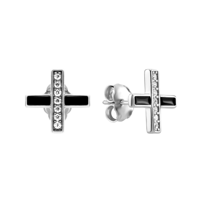 Серебряные пусеты с эмалью и фианитами. Артикул UG5SZDE21157