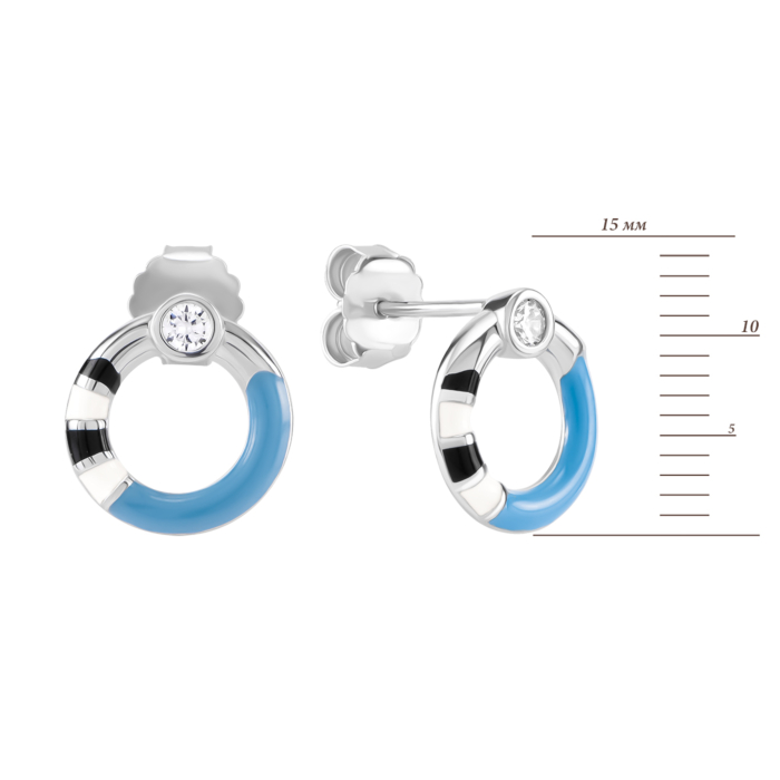 Серебряные пусеты с эмалью и фианитами. Артикул UG5SZDE21208