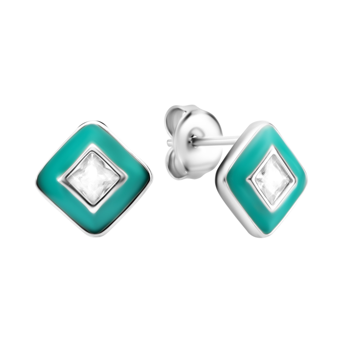 Серебряные пусеты с эмалью и фианитами. Артикул UG5SZDE21216