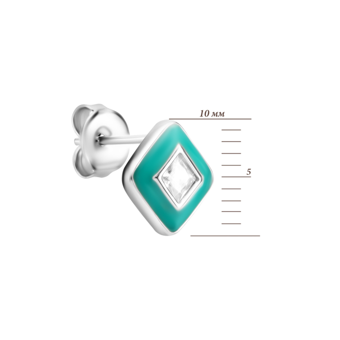 Серебряные пусеты с эмалью и фианитами. Артикул UG5SZDE21216