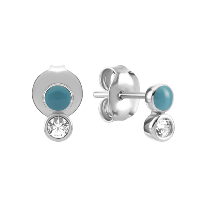 Серебряные пусеты с эмалью и фианитами. Артикул UG5SZDE25553