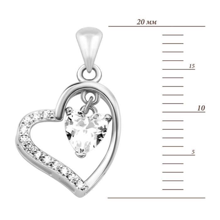 Срібна підвіска Серце з фіанітами. Артикул UG5SZDP02900