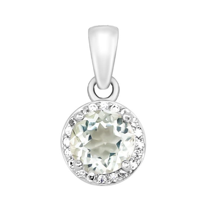 Срібна підвіска з зеленим кварцом та фіанітами. Артикул UG5SZDP03112