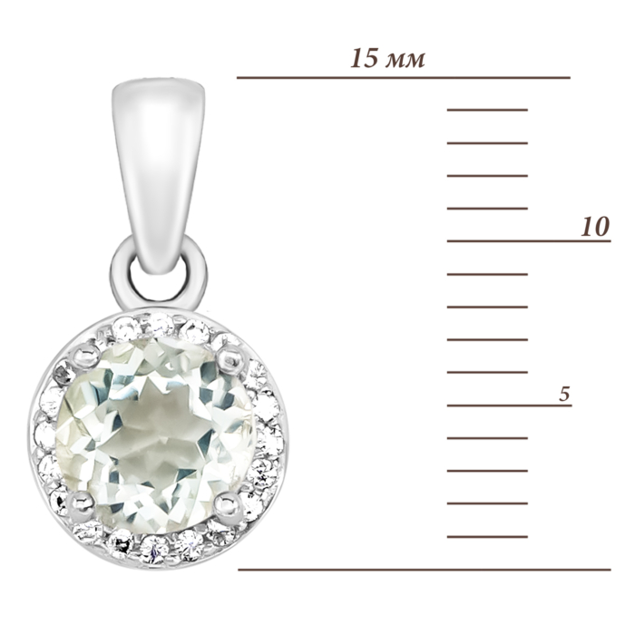 Срібна підвіска з зеленим кварцом та фіанітами. Артикул UG5SZDP03112