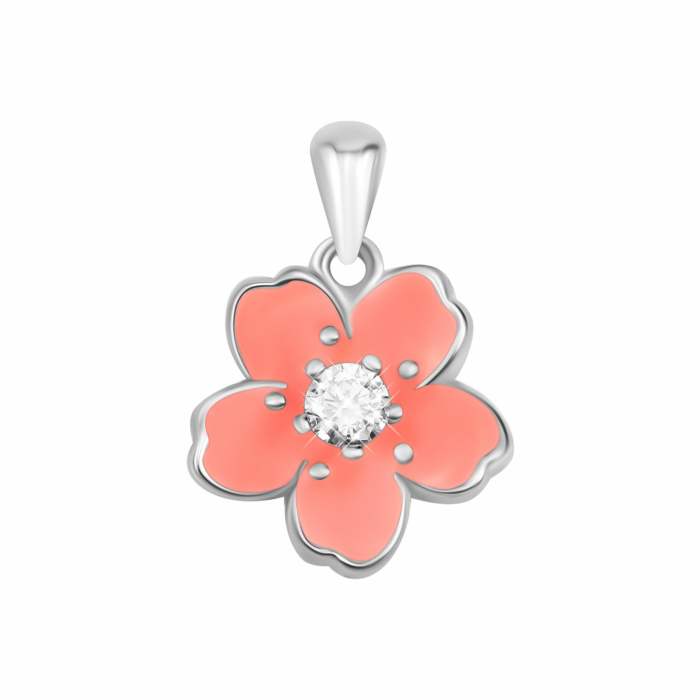 Срібна підвіска Сакура з емаллю та фіанітами. Артикул UG5SZDP03653