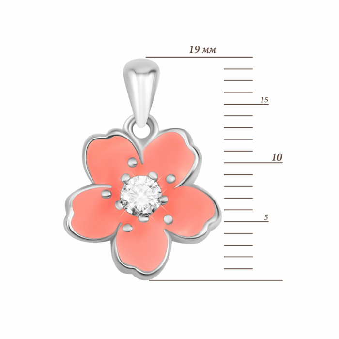 Срібна підвіска Сакура з емаллю та фіанітами. Артикул UG5SZDP03653