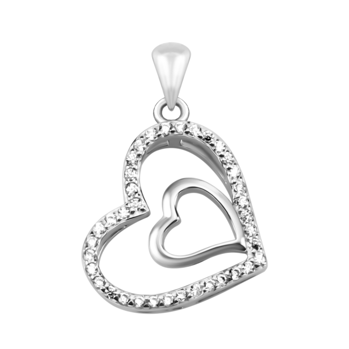 Срібна підвіска Серце з фіанітами. Артикул UG5SZDP03886