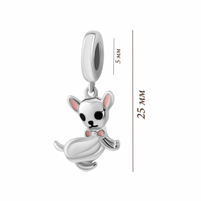 Серебряная бусина шарм Собачка с эмалью. Артикул UG5SZDP03976