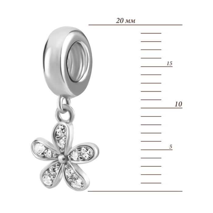 Срібна намистина шарм Квітка з фіанітами. Артикул UG5SZDP04313