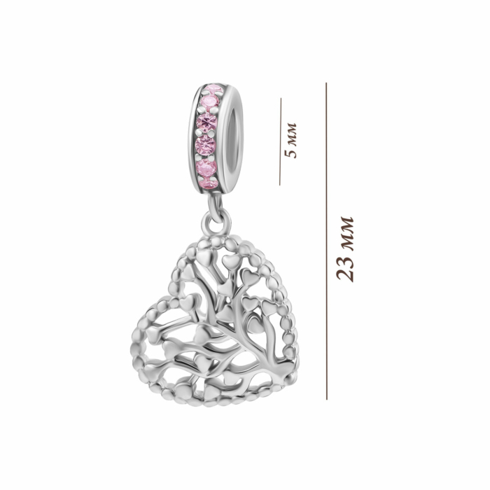 Серебряная бусина шарм Сердце с фианитами. Артикул UG5SZDP04442