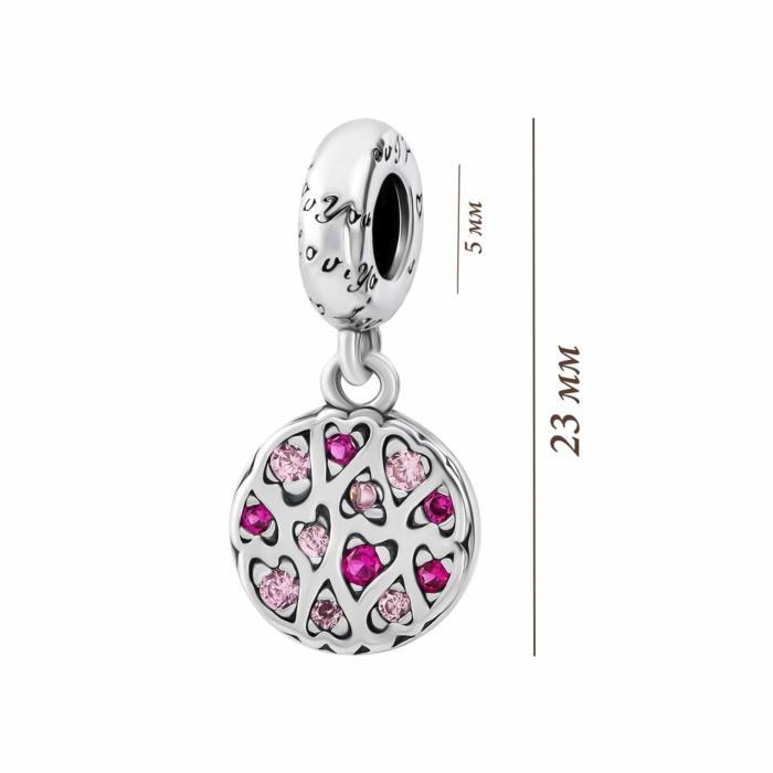 Серебряная бусина шарм Сердца с фианитами. Артикул UG5SZDP04653