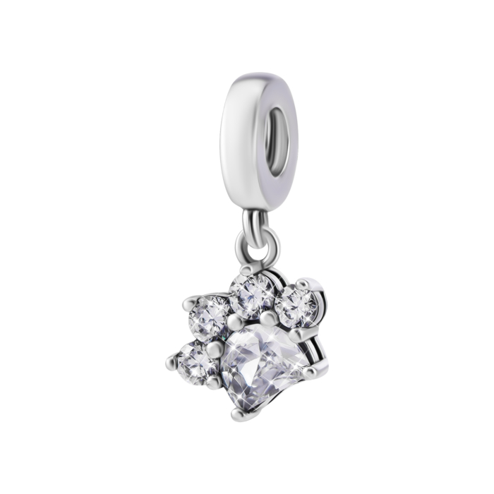Срібна намистина шарм Лапка з фіанітами. Артикул UG5SZDP04746
