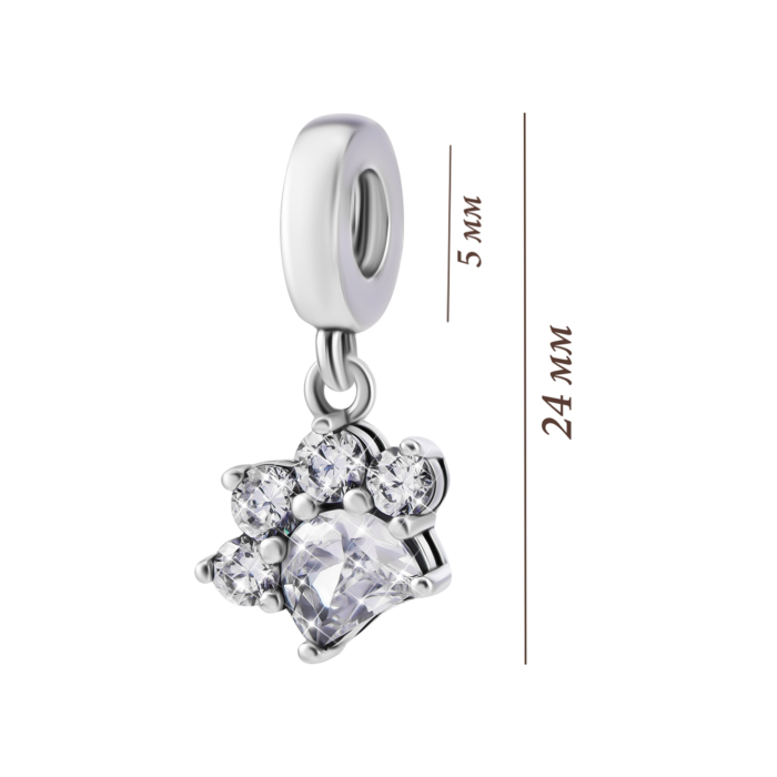 Срібна намистина шарм Лапка з фіанітами. Артикул UG5SZDP04746