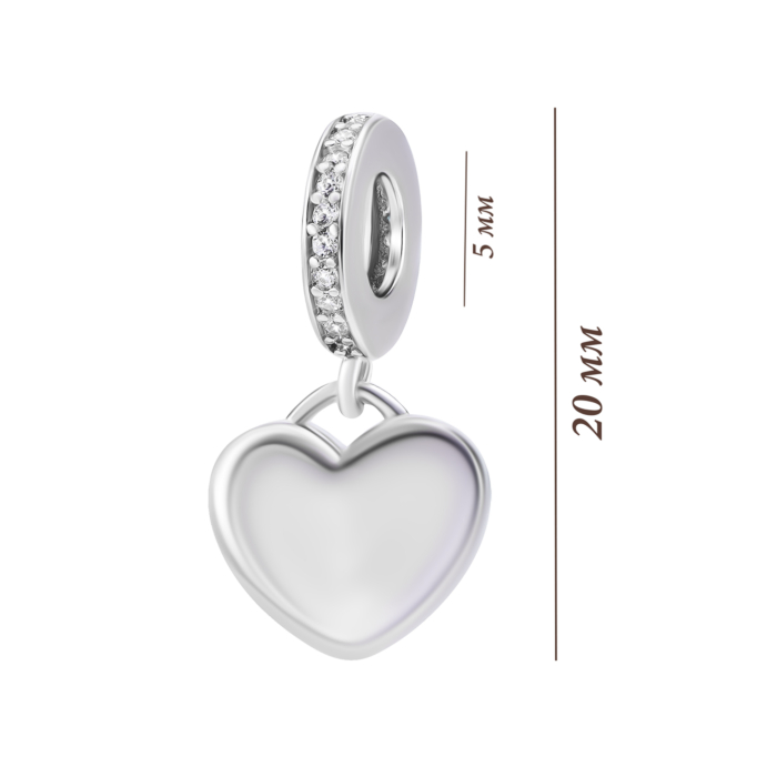 Срібна намистина шарм Серце з фіанітами. Артикул UG5SZDP05079