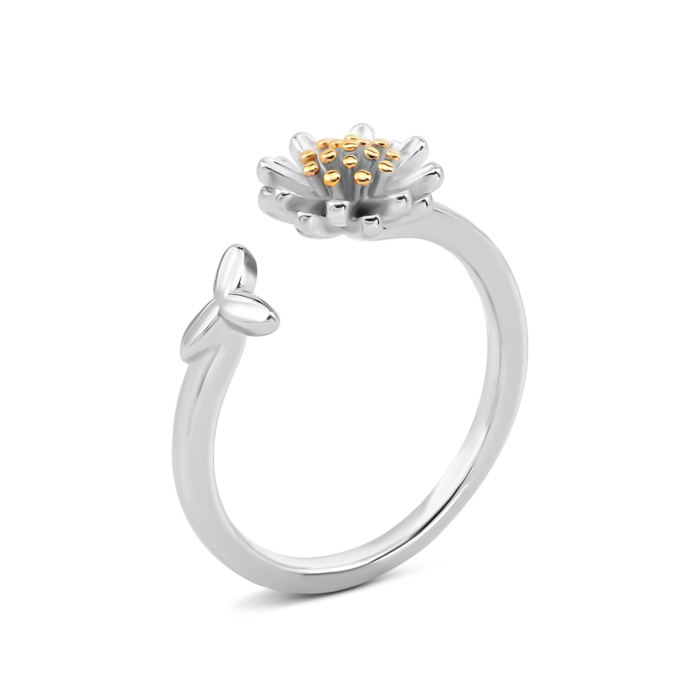 Срібна каблучка Квітка з позолотою. Артикул UG5SZDR10107