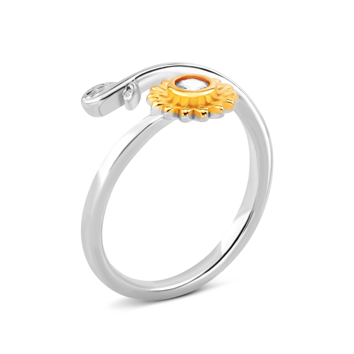 Серебряное кольцо Цветок с позолотой и фианитом. Артикул UG5SZDR10111