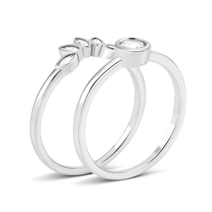 Набірна подвійна срібна каблучка з фіанітами. Артикул UG5SZDR28523