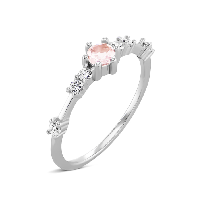Серебряное кольцо с розовым кварцем и фианитами. Артикул UG5SZDR31505