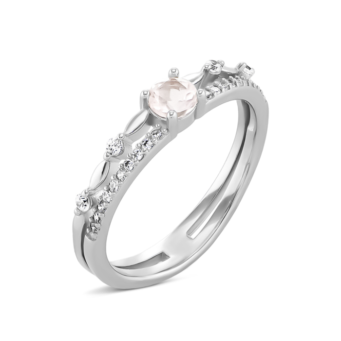 Серебряное кольцо с розовым кварцем и фианитами. Артикул UG5SZDR92153