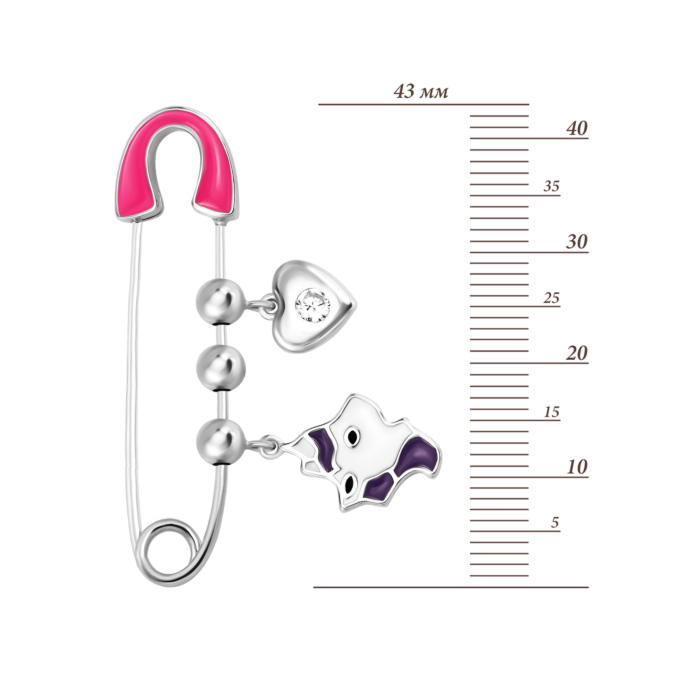 Серебряная булавка с эмалью и фианитом. Артикул UG5SZDX00282
