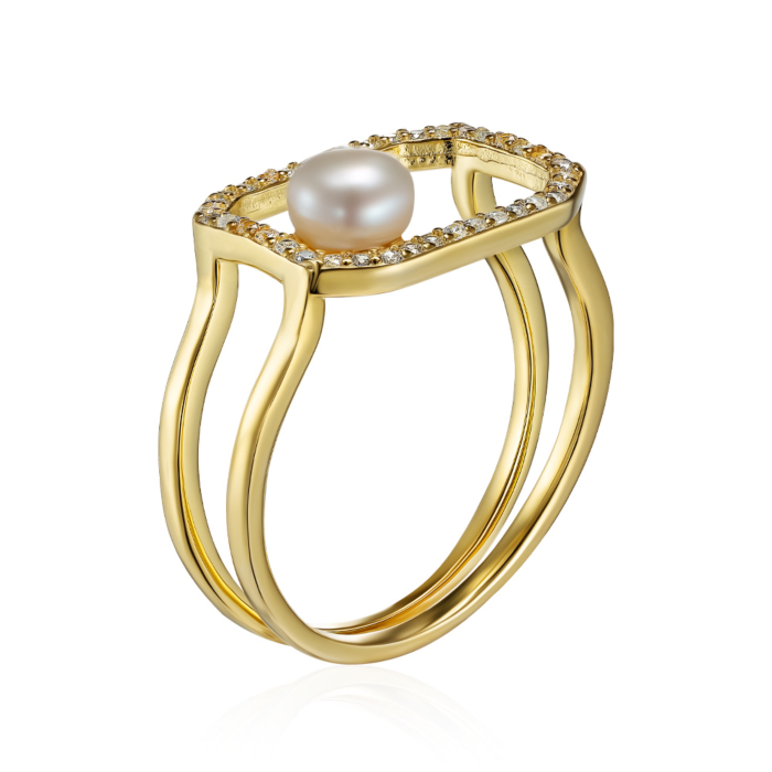 Серебряное кольцо с жемчугом и фианитами. Артикул A01553-R/20/4930