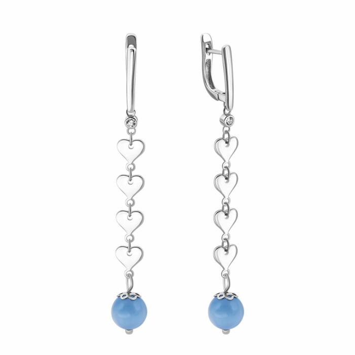 Срібні сережки-підвіски з фіанітом. Артикул UG5AE00006