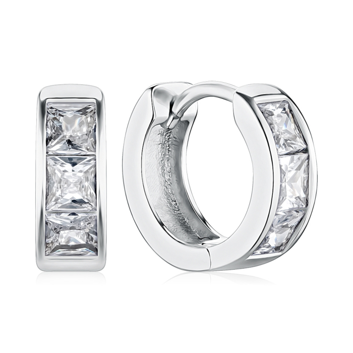 Срібні сережки-конго з фіанітами AE03377-E/12/1