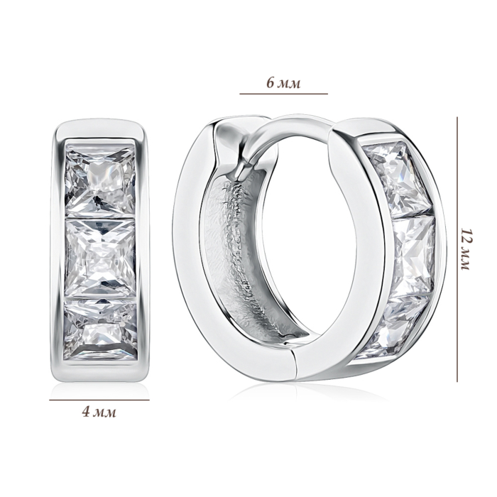 Срібні сережки-конго з фіанітами AE03377-E/12/1