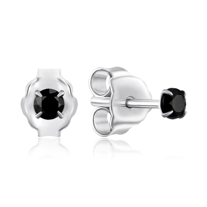 Срібні пусети з чорним фіанітом. Артикул AL1D0012-S-W-BK-E/12/526