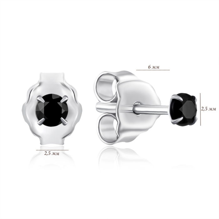 Срібні пусети з чорним фіанітом. Артикул AL1D0012-S-W-BK-E/12/526