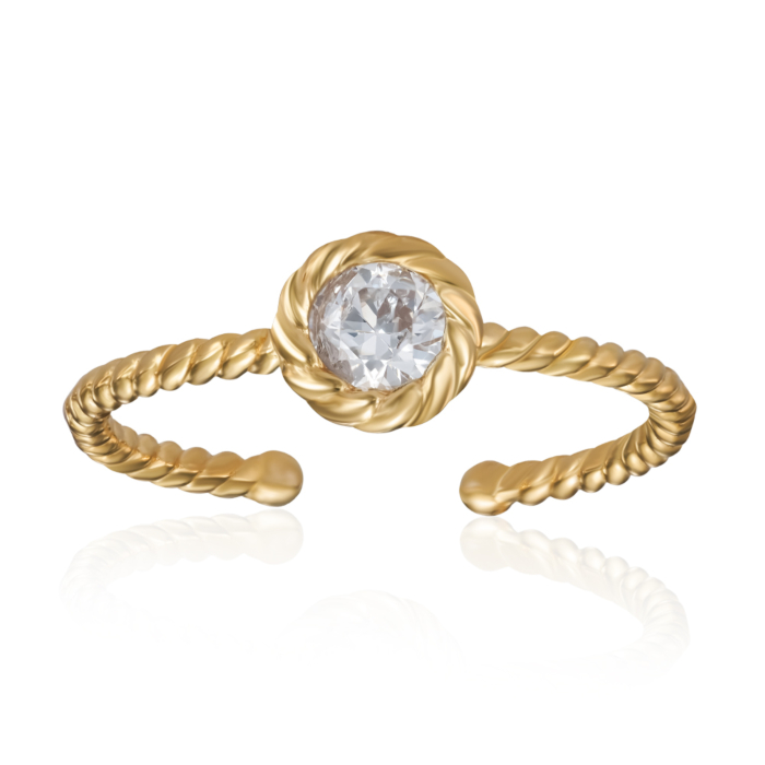 Серебряное позолоченное кольцо с фианитом. Артикул ANT 0533 G-R/20/1