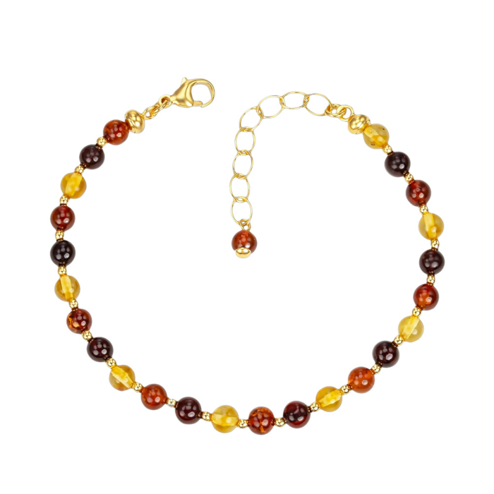 Серебряный позолоченный браслет с янтарем. Артикул AuBBM.5mm-B/20/2787