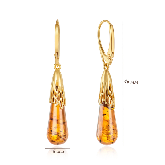 Серебряные серьги с янтарем. Артикул AuE166C-E/20/2787