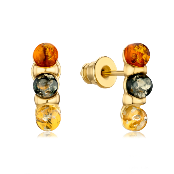 Срібні позолочені сережки з бурштином AuE40M-E/20/2787
