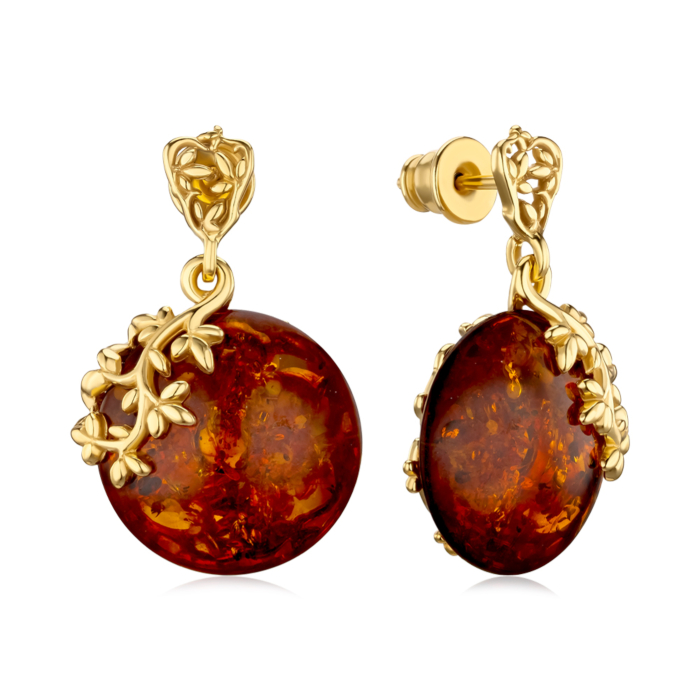 Позолочені срібні сережки з бурштином AuE503C-E/20/2787