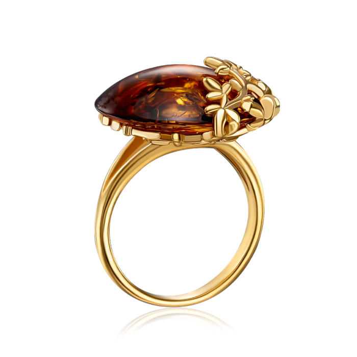 Серебряное позолоченное кольцо с янтарем. Артикул AuR503C-R/20/2787