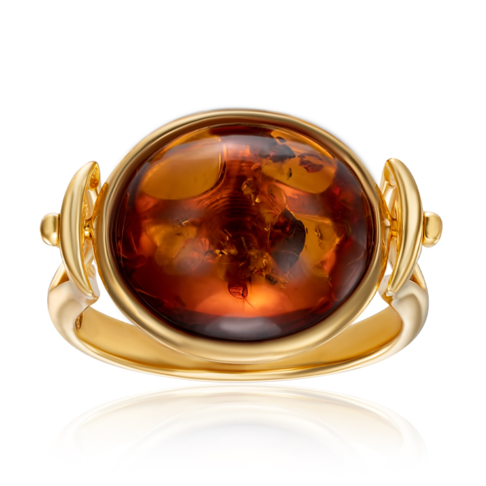 Срібна позолочена каблучка з бурштином. Артикул AuR531C-R/20/2787