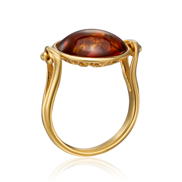 Срібна позолочена каблучка з бурштином. Артикул AuR531C-R/20/2787