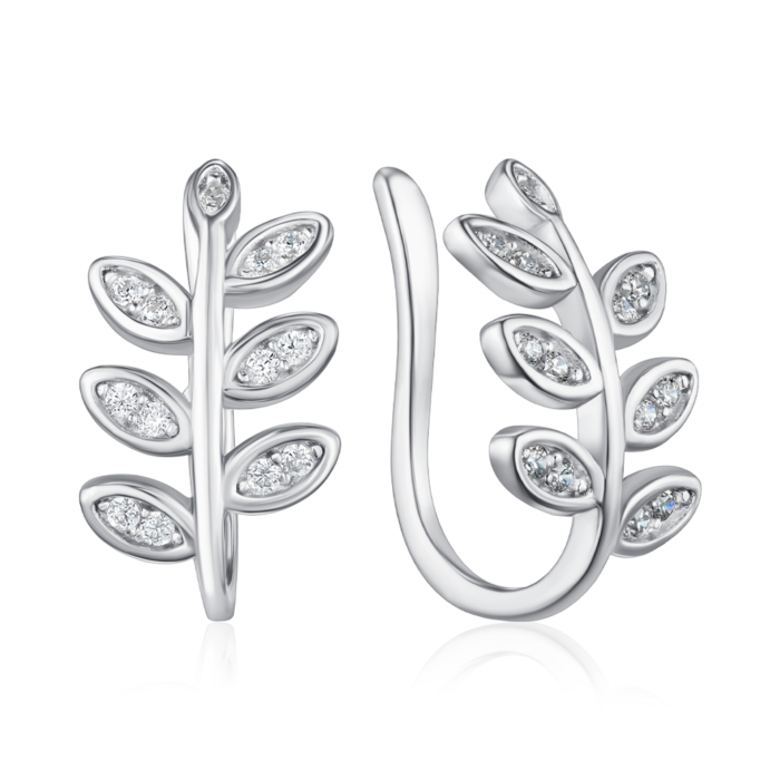 Срібні сережки-кафи з фіанітами. Артикул B00295-E/12/1