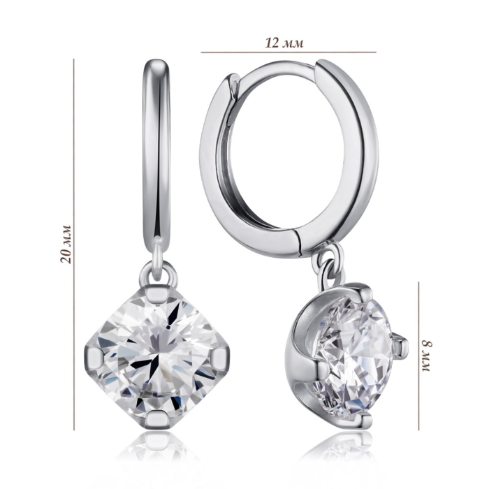 Серебряные серьги с фианитом. Артикул B01189-E/12/1