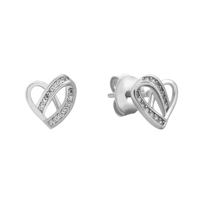 Срібні пусети Серце з фіанітами. Артикул UG5B01321