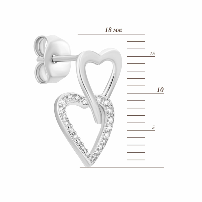 Срібні пусети Серце з фіанітами. Артикул UG5B01364
