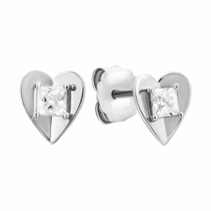 Срібні пусети Серце з фіанітами. Артикул UG5B01425