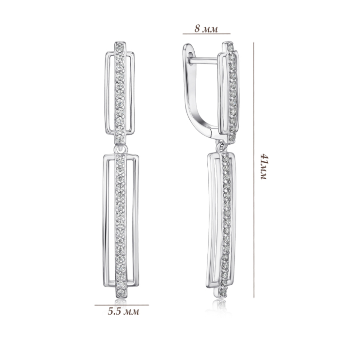 Срібна сережки-підвіски з фіанітами B02033-E/12/1