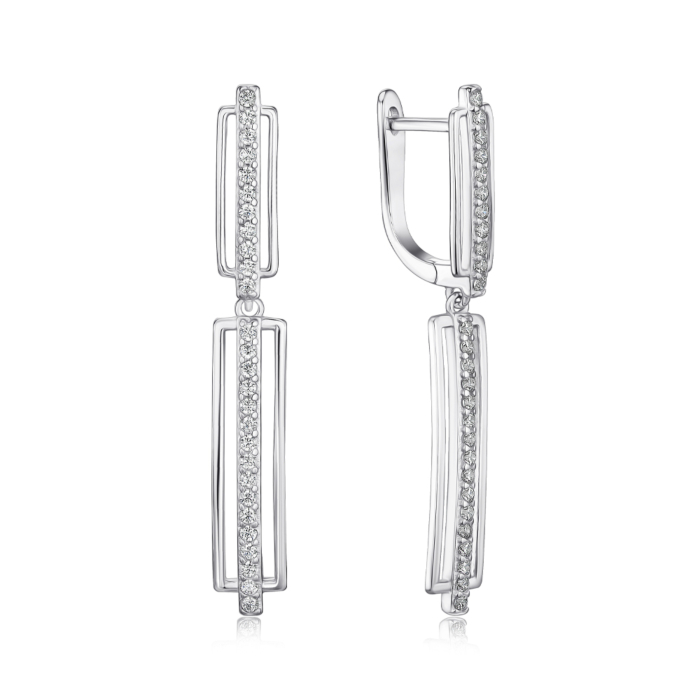 Срібна сережки-підвіски з фіанітами B02033-E/12/1