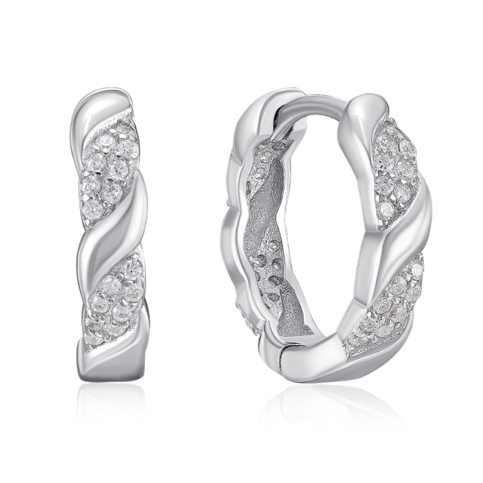 Срібні сережки-конго з фіанітами. Артикул B02123-E/12/1